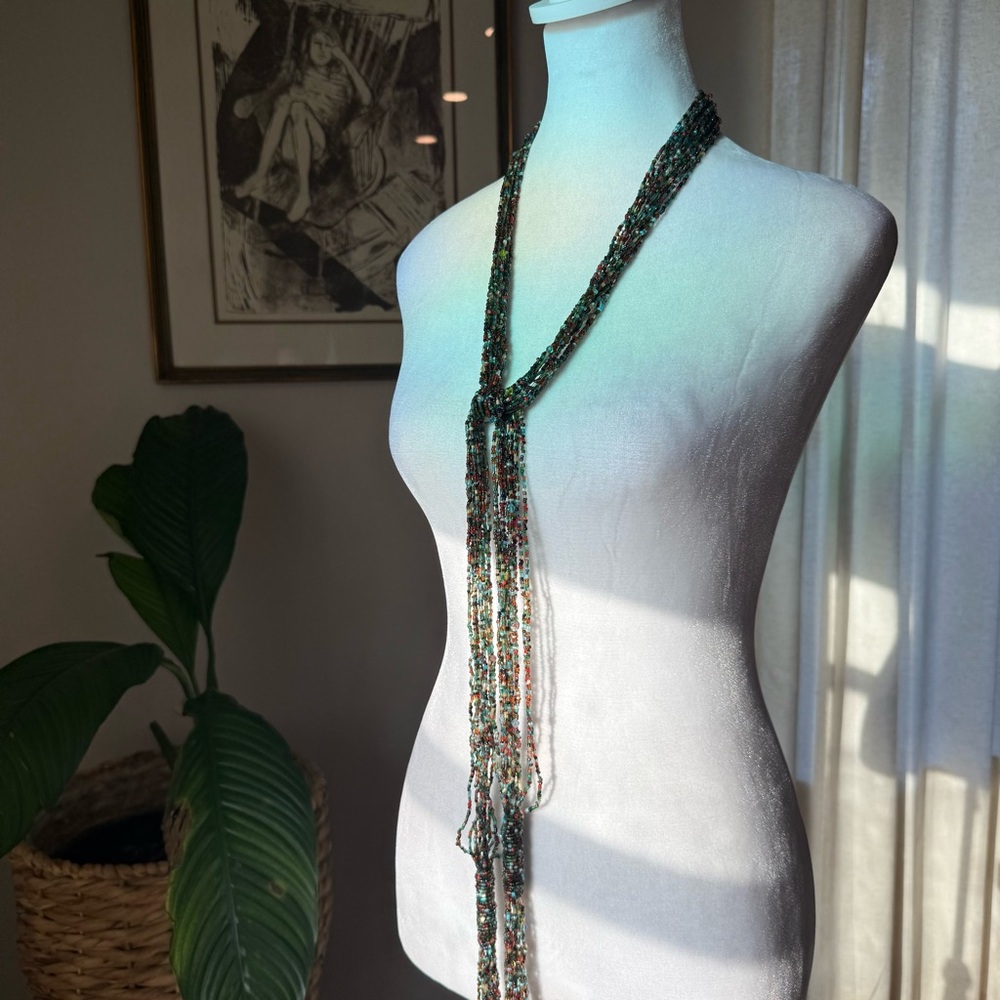 Vintage Anthropologie Multi-Strand Colorful Beaded Lariat Necklace Boho